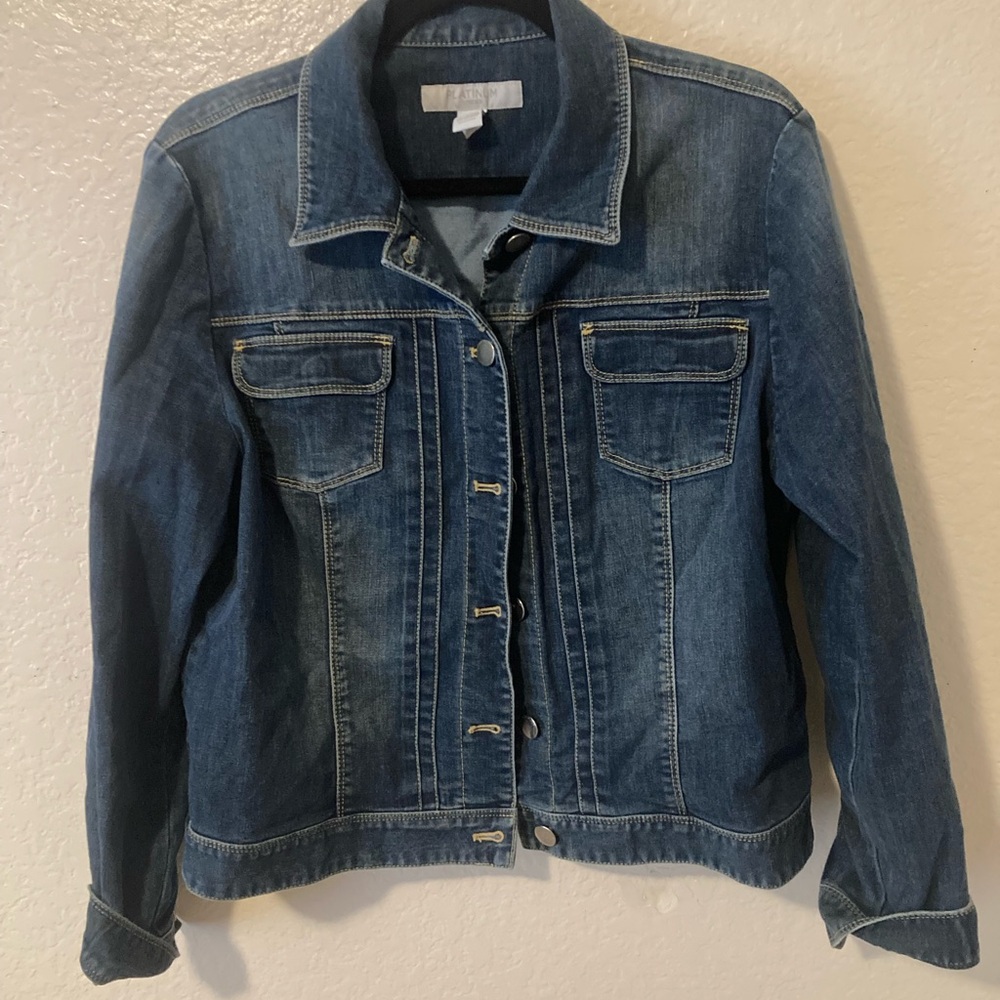 Chico's  platinum Indigo Denim Jacket size large